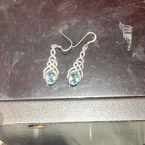 Elegant sterling Silver and Blue topaz Dangle Earrings